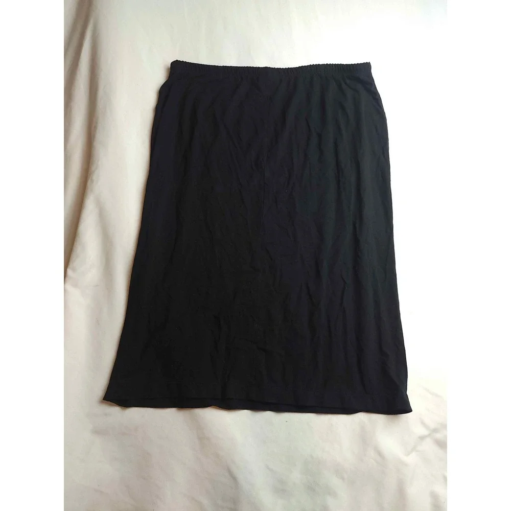 J. Jill Black Stretch Rayon Lycra Midi Skirt Elastic Waist Size Medium